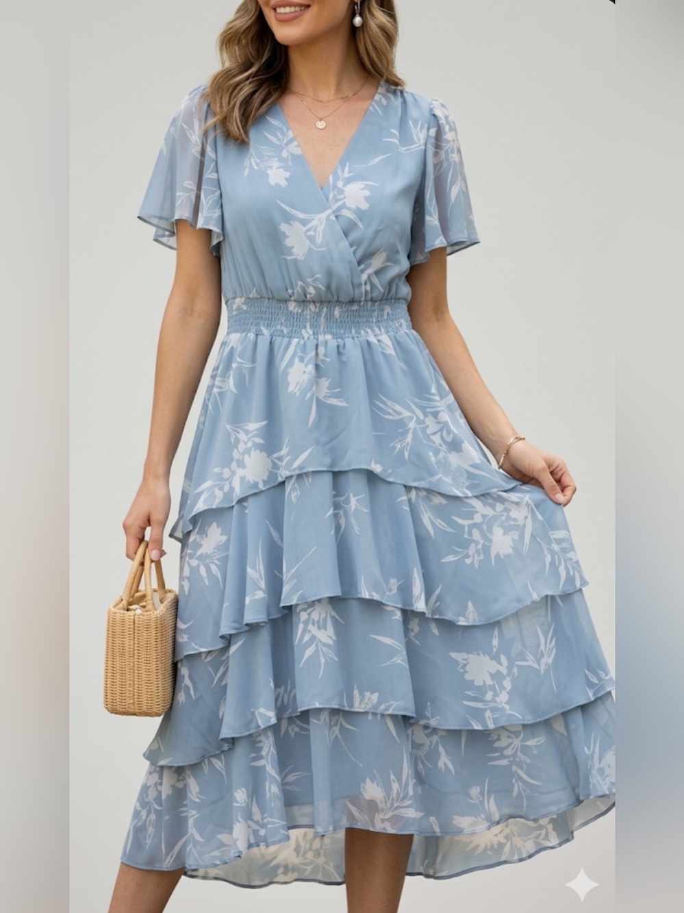 Vince Camuto Floral Chiffon Tiered Dress, Size XL